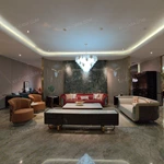 Red & Light Gray Leather Sofa Set with Marble Inlay Craftsmanship, Gold Stainless Steel Trim & Pleated Accent Chairs